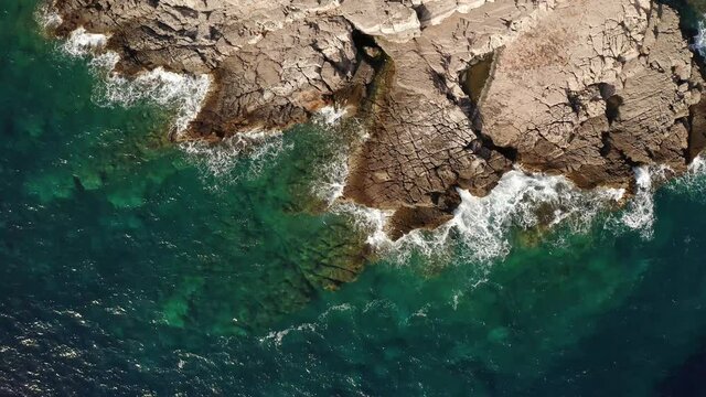 Aerial view of the rocky beach near by Fort Arza in Montenegro
