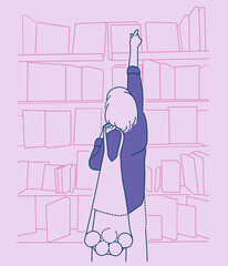 Market, retail, shoppers, customers. Woman with shopping bag spend time in a book mall.