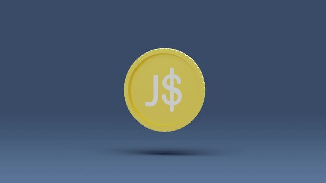Currency icon animation 3d rendering. 3d animated Jamaican dollar currency symbol spinning with shadow. Jamaican dollar currency golden coin animation video.