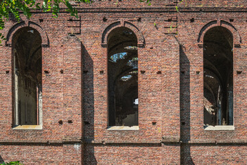 Velyki Mosty, Ukraine - july, 2021: the ruins of Synagogue in Velyki Mosty.	