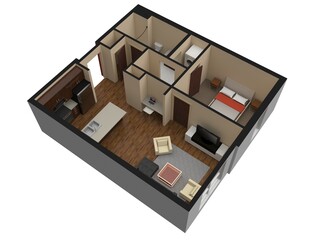 Modern interior design of the apartment. Beautiful new apartment stylish interior design. 3D illustration.