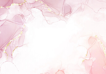 Abstract alcohol ink colorful technique pink, purple, and gold background or luxury wallpaper mixing acrylic paints in modern art. water color painting marble texture with copy space for wedding card