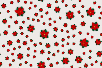 Holiday New Year and Merry Christmas Seamless Pattern Background with poinsettia flower. Vector Illustration