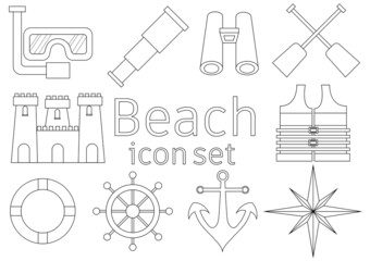 set of outline icons about sea or beach with four designs in one set