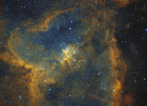 The Heart nebula IC1805 in Hydrogen Alpha and Ionized Oxygen, at the centre is an open star cluster called Melotte 15