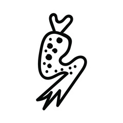 Frog's foot doodle line art. Hand drawing vector illustration. Ingredient for the witch's magic potion. Simple collection element for the holiday Halloween.