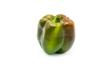 Fresh green pepper head isolated on white leaf. A variety of sweet green peppers.