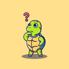 Cute Turtle Thinking Pose Vector Illustration. Flat cartoon style. Mascot design.