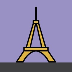 outline simplicity drawing of eiffel tower landmark front elevation view.