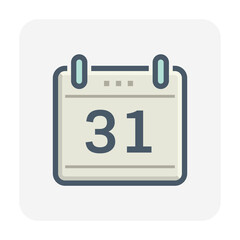 Advent calendar vector icon design isolated on white background consist of 31 number on square paper sheet. Concept for countdown, last year, deadline or appointment. Decorative object for desk office