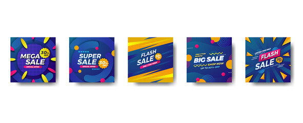 special offer sale discount promotion square social media banner. super sale, mega sale, big sale, flash sale with blue background modern pattern