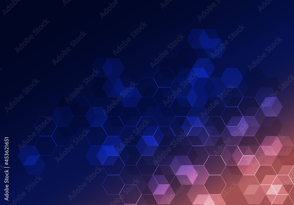 Poster abstract hi-tech digital technology geometric hexagon pattern shapes on blue background