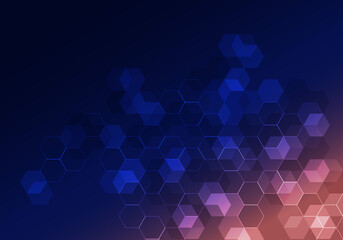 Abstract hi-tech digital technology geometric hexagon pattern shapes on blue background