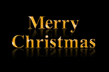 Naklejka na ściany i meble Merry Christmas lettering in gold, on black background. Golden writing of greeting and farewell, traditionally used in English-speaking countries, starting a few weeks before December 25 each year.