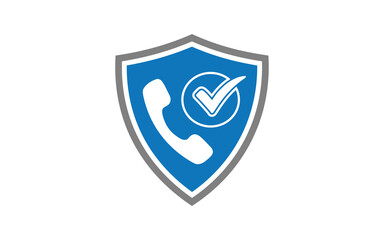 Telephone on shield icon, banking service concept, Secure phone call sign on white background, shield with telephone icon in outline style for mobile, web. Vector graphics