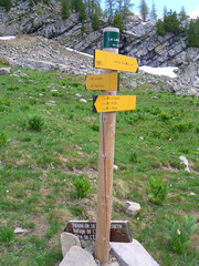 Signs for hiking trails in nature