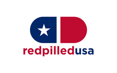 Medical pills icon in blue and red colors with stars. Medical pills illustration style uses American official colors. vector logo designs.