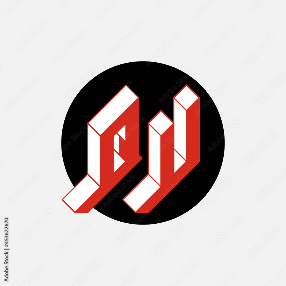 Poster qu - 2-letter code. isometric 3d font for design. letters q and u - monogram or logotype. three-dime