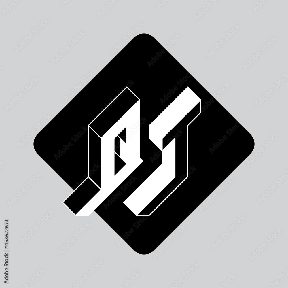 Poster q and t - monogram or logotype. three-dimension letters on a diamond-shaped substrate. isometric fon