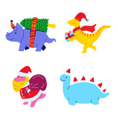 Christmas Dinosaur flat design Set. illustration vector.