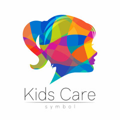 Modern Vector Logo Girl head in Rainbow Color . Logotype sign of Psychology. Profile Human. Creative style. Symbol in vector. Design concept. - 453623876