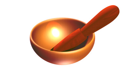 Magic singing bowl isolated on white. Music for healing and meditation