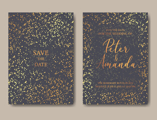 Vintage wedding invitation templates. Cover design with gold splash pattern. Vector traditional decorative backgrounds.