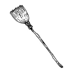 hand drawn broom illustration isolated on white. cleaning tool for sweeping the dust and dirt. vintage vector drawing.