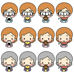 Illustration of a person holding in his hand and eating various foods