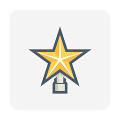 Christmas star vector icon design. Golden metal for ornament or decoration by hanging on top of christmas tree for event i.e. celebration, merry christmas, holiday, happy new year in winter season.