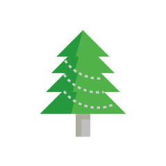 Obraz premium Xmas tree vector icon design isolated on white background consist of green tree, decorative ribbon light for ornament or decoration of event i.e. celebration, merry christmas, holiday, happy new year.