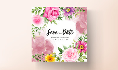 beautiful blooming flower watercolor wedding invitation card