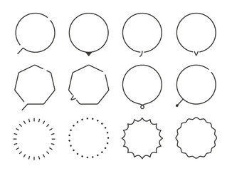 円形、多角形の吹き出し、見出し、題名、ポイントのフレームイラストセット（シンプル、線画）