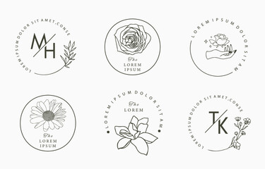 Line object collection with hand,magnolia,rose,lavender,leaf,flower,sunflower