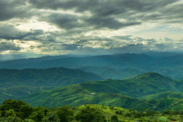 Majestic mountains landscape in sunset sky with clouds , Chiang mai , Thailand