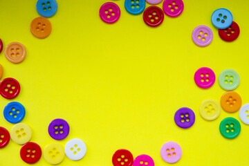 Cloth buttons on the yellow background with copyspace