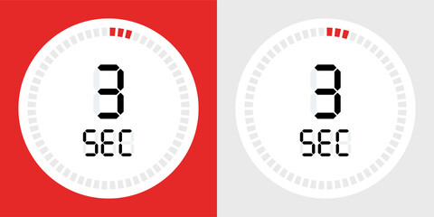 Countdown timer icon. 3 seconds digital counting 