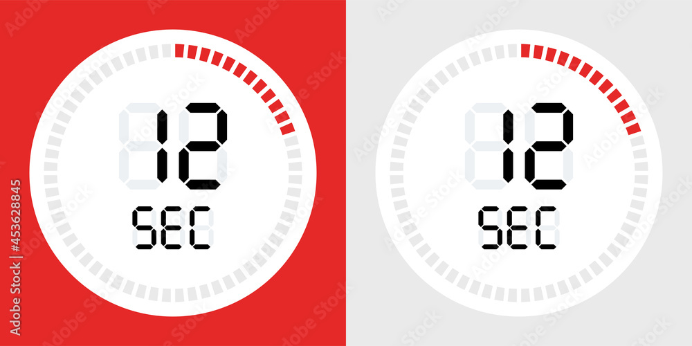 Poster 12 seconds counting timer icon. Digital timer symbol
