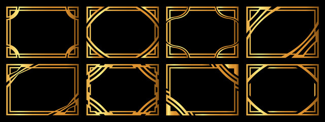 A set of eight gold frames. Frames of an unusual shape.