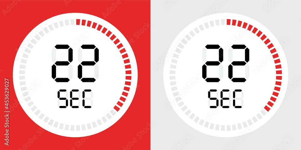 Poster 22 seconds counting timer icon. Digital timer symbol