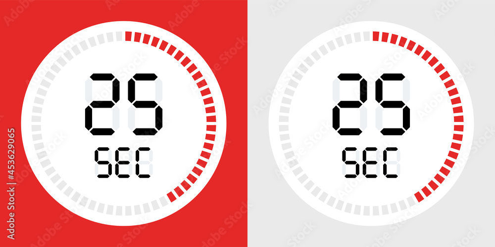 Poster 25 second timer clock. Stopwatch icon countdown time digital chronometer