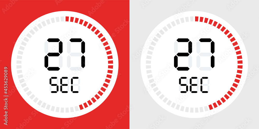 Poster 27 seconds counting timer icon. Digital timer symbol