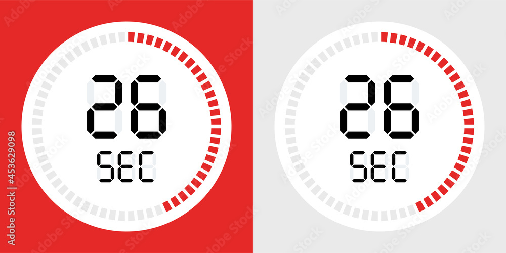 Poster 26 seconds counting timer icon. Digital timer symbol