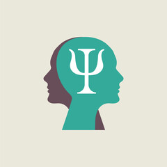 Letter psi and two profiles. Psychology logo. Psychologist icon