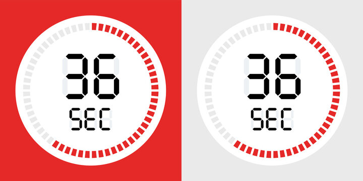 Countdown timer icon. 36 seconds digital counting 