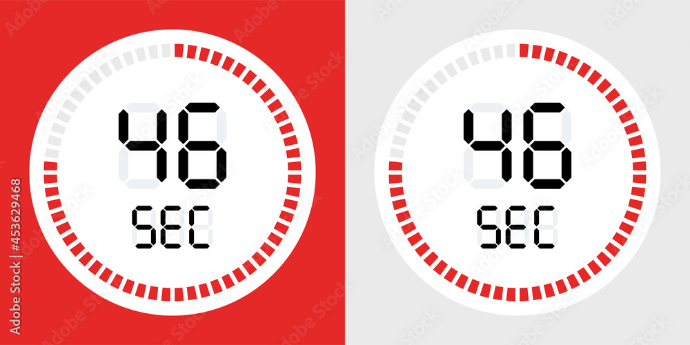 Poster 46 second timer clock. Stopwatch icon countdown time digital chronometer