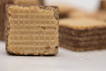 Sweet wafer cream with chocolate isolated on white background.