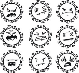set of cartoon evil virus with angry faces