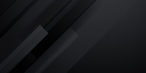 Abstract 3D black banner background with striped shapes