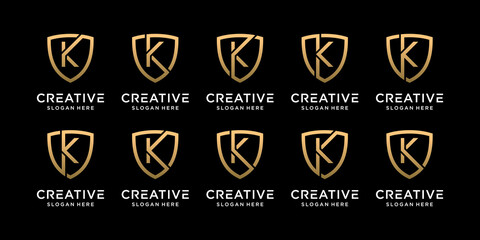 Set bundle monogram shield logo design initial letter k with linear style Premium Vector